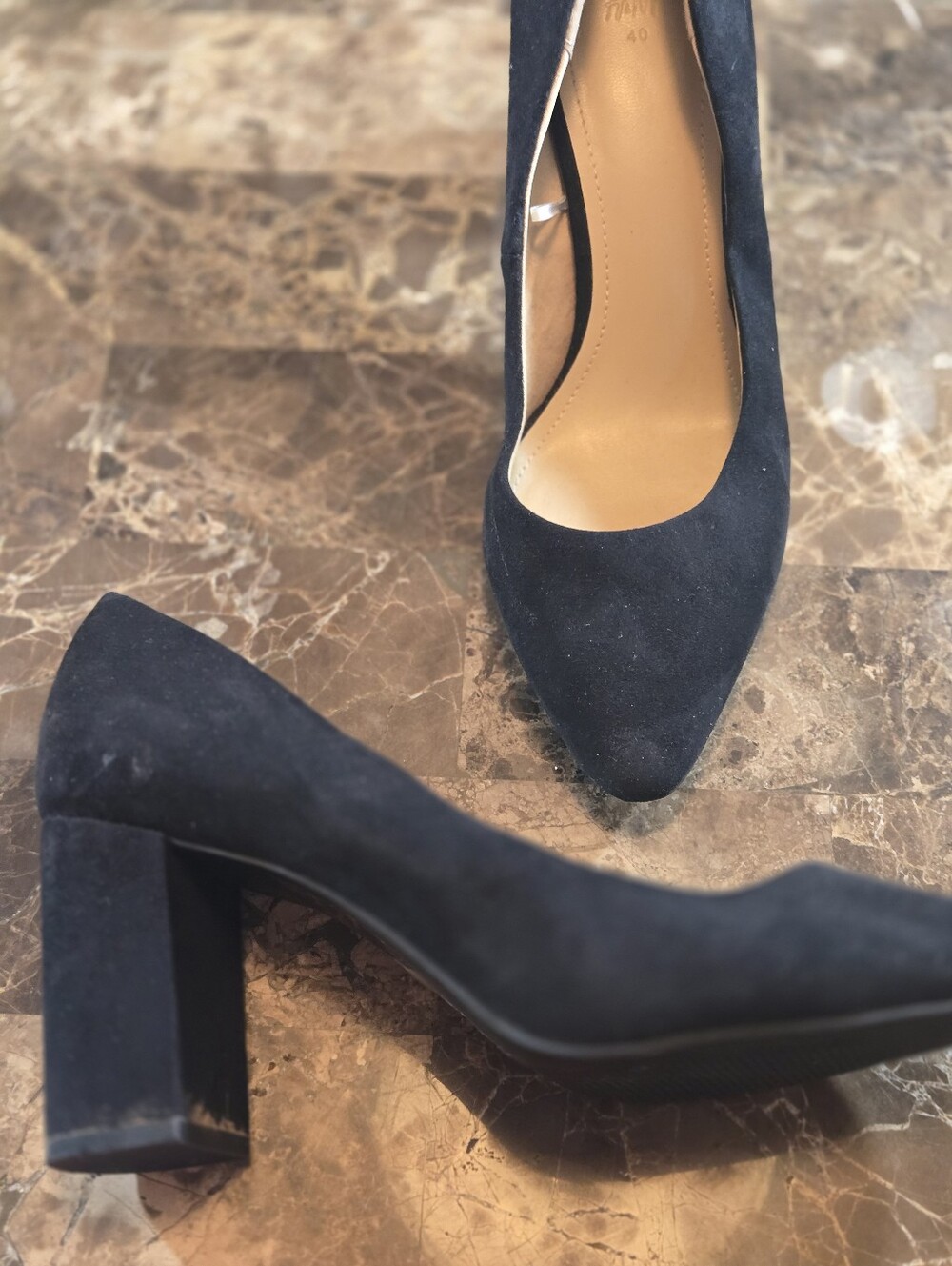 H&M block heel pumps. Black Suede Like Material. Size 40